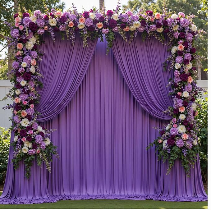 50 ft x 10 ft Wrinkle Free Purple Backdrop Curtain - Image 2