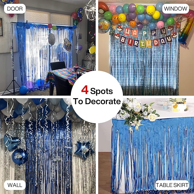 PartyWoo Foil Fringe Curtains Blue, Fringe Backdrop, Tinsel Backdrop, Tinsel - Image 5