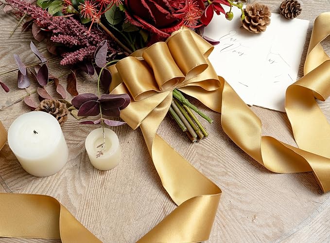 Gold Satin Ribbon Double-Faced Wired Ribbons - Image 4