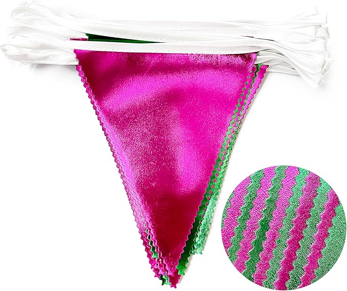 Pink and Green Party Decorations Metallic Hot Pink Light Green Fabric Triangle - Image 3