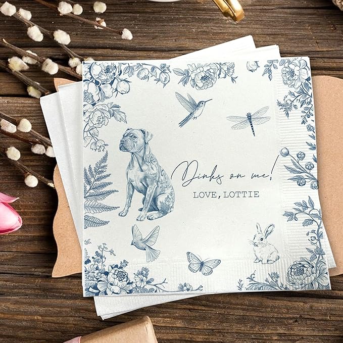 Luxury Personalized Dog Wedding Napkins, Custom Wedding Cocktail Napkins by GiantBigHands
