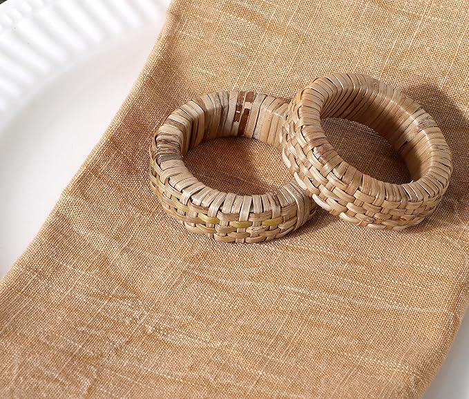 Handcrafted Napkin Ring Set of 12, Unique Cane & Plastic Design, Elegant - Image 7