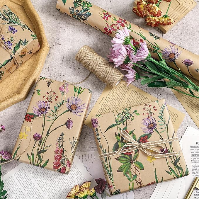 RUSPEPA 30" X 32.8' Wildflower Floral Wrapping Large Kraft Paper Roll - Image 5