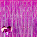 4 Pack Fuchsia Fringe Curtain Backdrop, 3.2Ft x 6.6Ft Metallic Tinsel Foil by Mebiornt