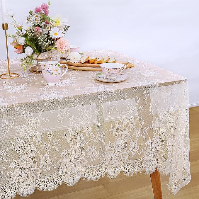 LuoluoHouse Rustic Ivory Wedding Tablecloths Lace Chic Rectangular Tablecloths by LuoluoHouse