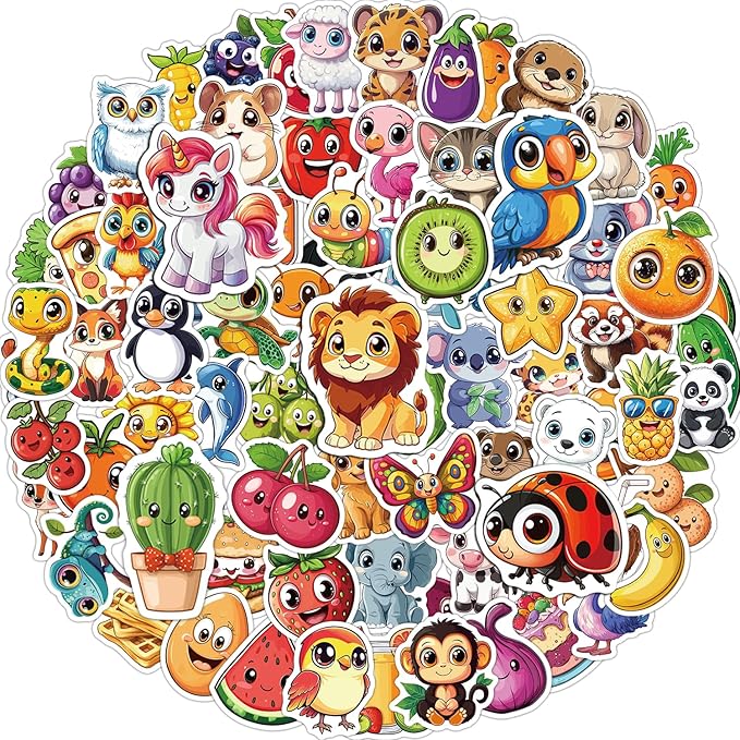 JCFIRE 200PCS Stickers for Kids, Waterproof Cute Mixed Animal Food Vinyl by JCFIRE