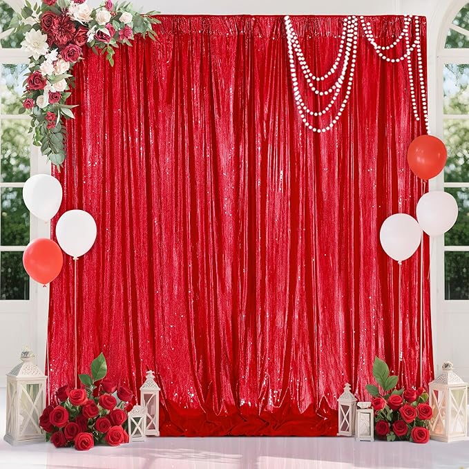Red Backdrop Curtain for Wedding Parties: 4.8x8FT Chrstmas Curtains Backdrop - Image 2