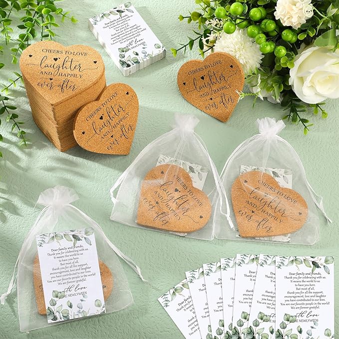 Uiifan 25 Set Wedding Favors for Guest Coaster Gifts Bulk Heart Shaped Coasters - Image 5