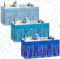 3 Pack Blue Series Table Skirts, 29x108" Metallic Foil Tinsel Fringe Table Skirt by Unknown
