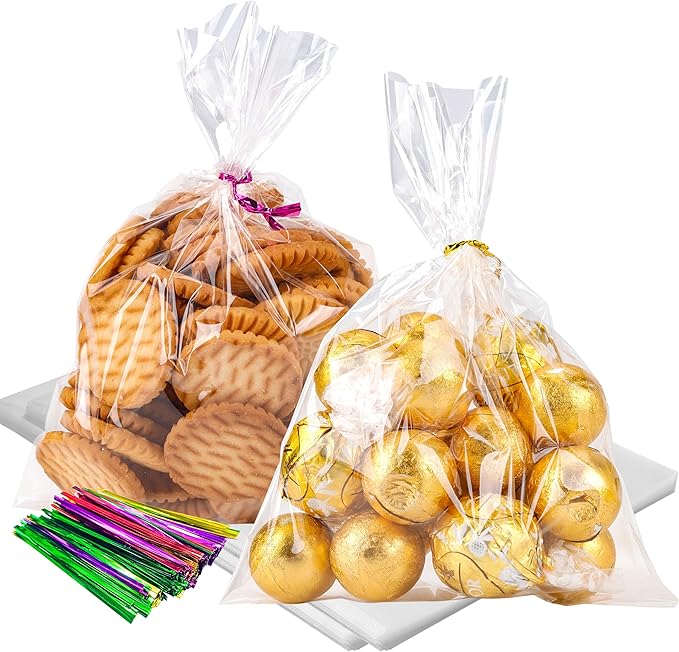 LOKIQNG Cellophane Bags Plastic Treat Bag Clear Cookie Candy Bags by LOKQING
