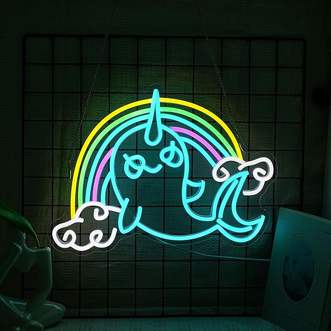 Rainbow Narwhal Neon Sign Dreamy Narwhal Led Sign Dimmable Rainbow Cloud Light - Image 2