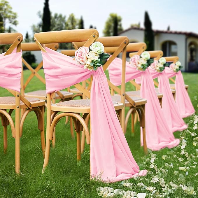 VACVELT Wedding Arch Draping Fabric Blush Pink Chiffon, 2 Panels Sheer Drapes - Image 3