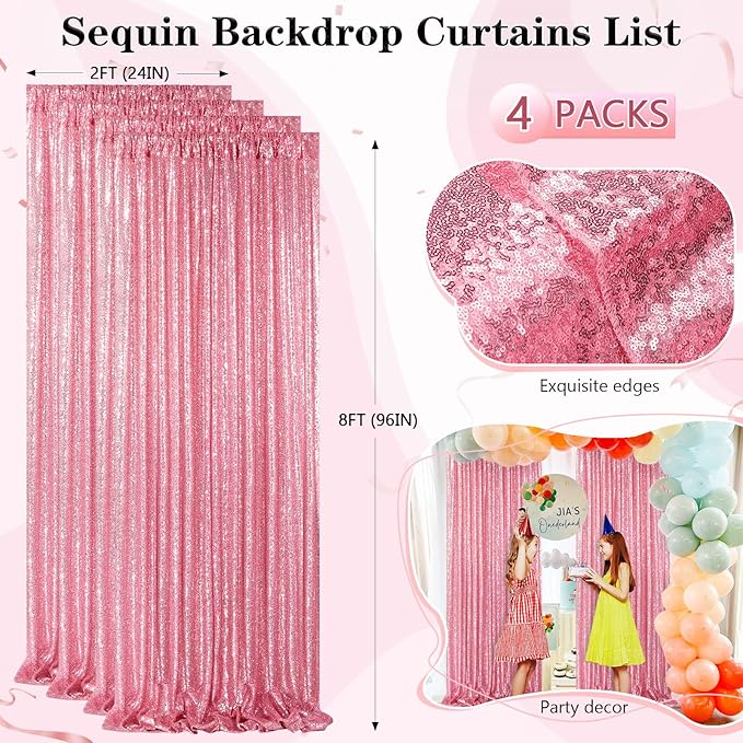 Backdrop Curtain Drapes 4 Pieces 2FTx8FT Blush Pink Wedding Backdrop - Image 3