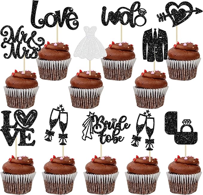 Ephlyn 30Pcs Bride to be Cupcake Toppers Glitter Wedding Cake Topper by Ephlyn