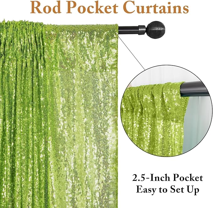 ShinyBeauty Green Sequin Backdrop Curtains 8ft 2 Panels Glitter Backdrops - Image 6