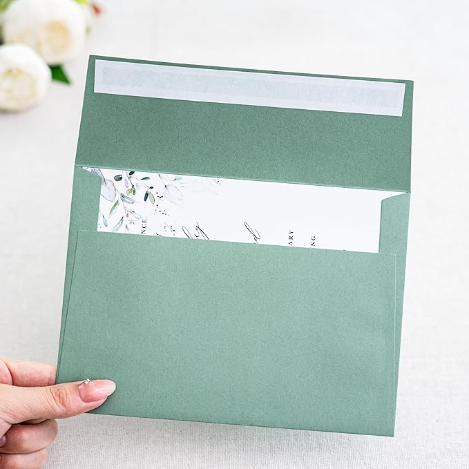 PONATIA 50 Pieces 5x7 Envelopes, Sage Green A7 Envelopes Self Seal - Image 5