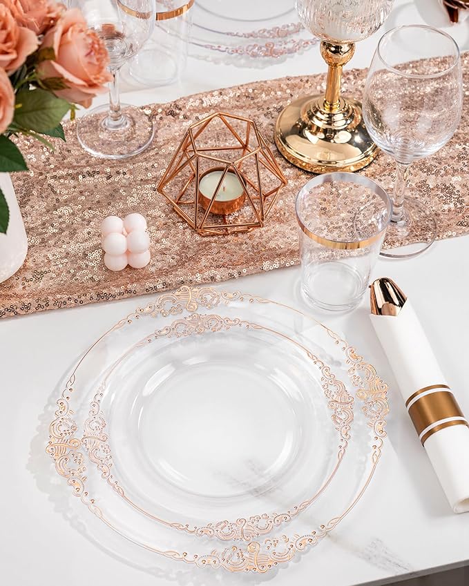Nervure 350PCS Rose Gold Plastic Plates - Image 2