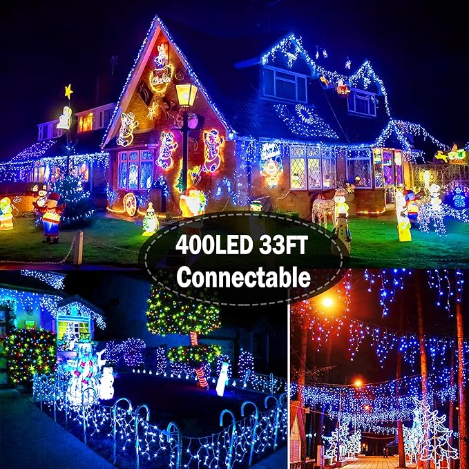KNONEW Christmas Lights Outdoor Decorations 400 LED 33ft 8 Modes Curtain String - Image 4