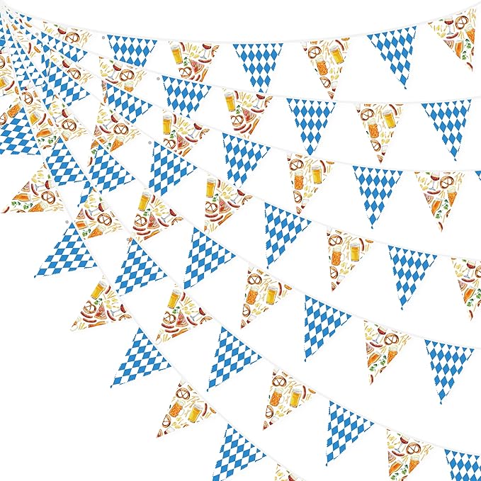32Ft Oktoberfest Party Decorations Blue Plaid Triangle Flag Fabric Banner by pinkblume