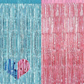 4 Pack 3.2Ft x 6.6Ft Pink Blue Fringe Curtain Backdrop, Metallic Tinsel Foil by Mebiornt