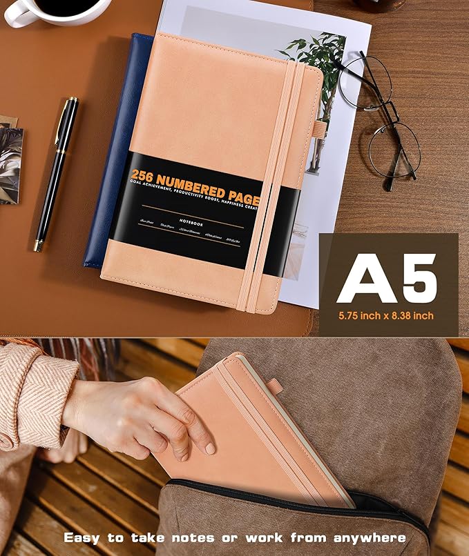 Lined Journal Notebook for Women Men, 256 Numbered Pages Hardcover Leather - Image 3