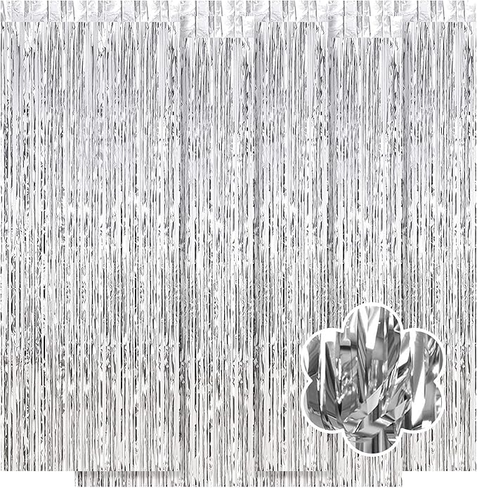 5 Pack Silver Foil Curtain Backdrop 3.2ft x 9.8ft Metallic Tinsel Foil Fringe - Image 8