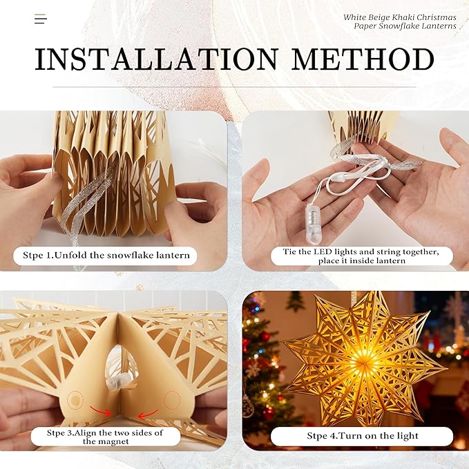 5Pcs Christmas Paper Snowflake Lanterns, Large Christmas Paper Star Lanterns - Image 6