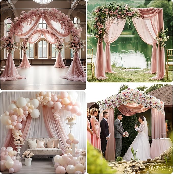 Wedding Arch Draping Fabric 2 Panels 28.7" x 20FT Dusty Rose Sheer Chiffon - Image 6