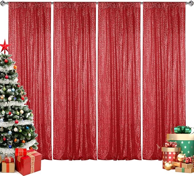 Sugargirl Red Sequin Backdrop Curtain 4 Panels 2FTx8FT Glitter Red Background by Sugargirl