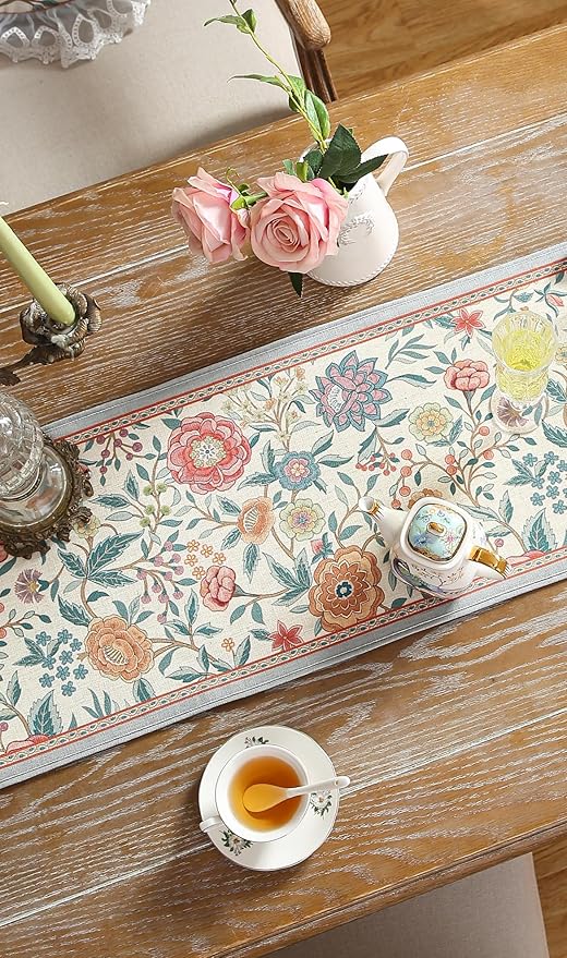 Floral Cloth Small Runner for Table, Decorative Linen 63 Inches Long Table - Image 8