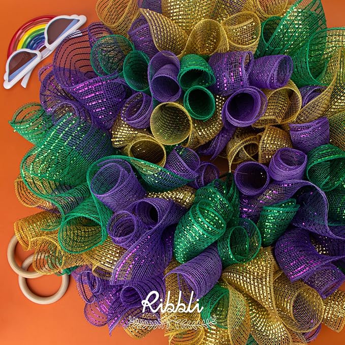 Ribbli 2 Rolls Emerald Green Mesh Ribbon, 10 inch x 30 feet Each Roll, Metallic - Image 3