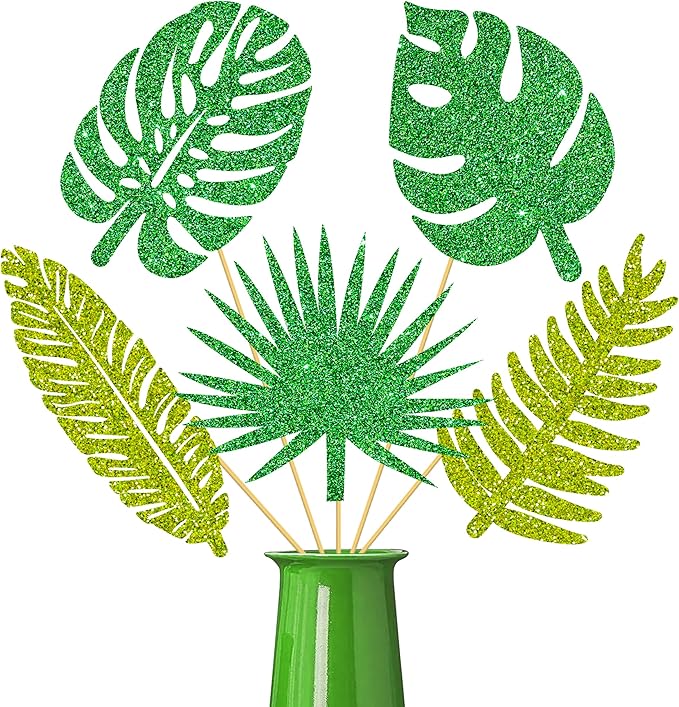 20pcs Glitter Tropical Leaves Centerpiece Decorations by iPartyFun