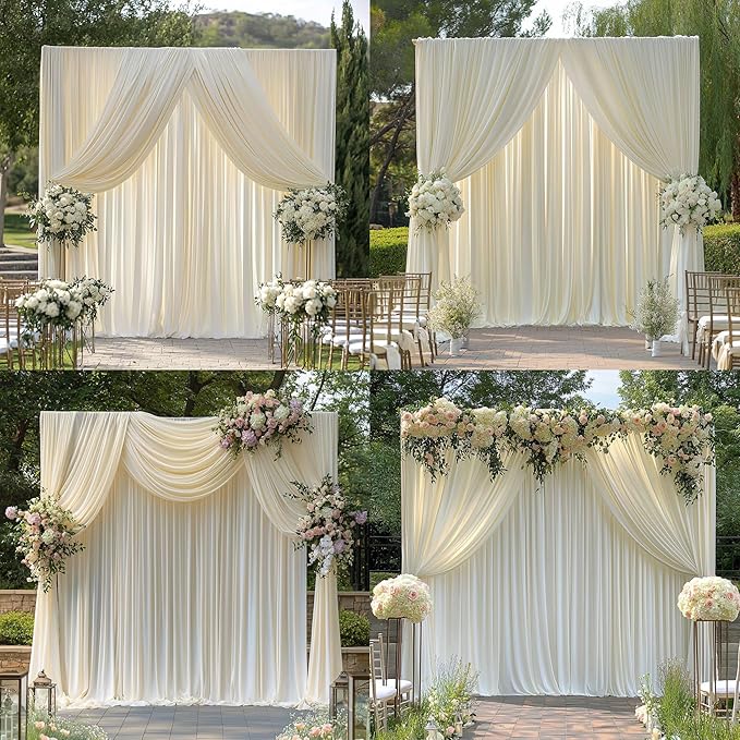 10 ft x 10 ft Wrinkle Free Ivory Backdrop Curtain - Image 3