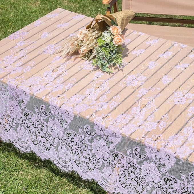 TINWIN Purple Lace Tablecloth 60x120 Inch Rectangle Vintage Runner Eyelash - Image 8
