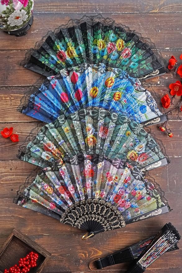 HUNANBANG 4 Pieces Folding Hand Fans Church Wedding Gift, Party Favors - Image 6