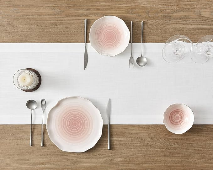 ZeeMart Linen Textured Border Table Runner, 14 x 90 Inch White, Farmhouse Style - Image 4