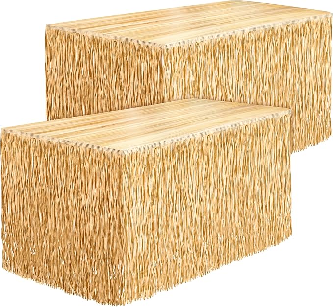 Fovths 2 Packs Luau Grass Table Skirt Fringe Dark Straw Grass Skirt 108 x 30 by Fovths