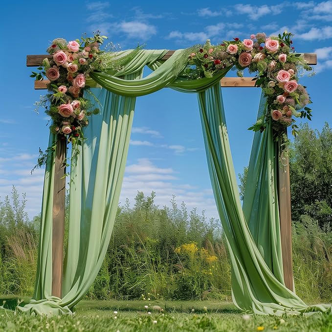 Wedding Arch Draping Fabric 4 Panels 28.7" x 20FT Sage Green Sheer Chiffon - Image 2
