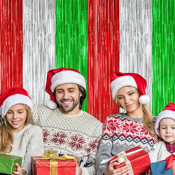 12 Pack Christmas Party Backdrop, 3.28 FT x 7.05 FT Red Silver Green Foil - Image 6