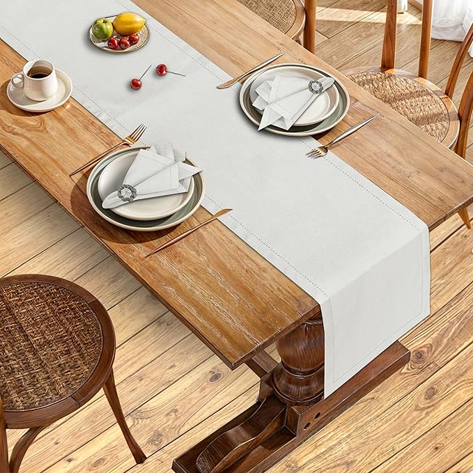 Ruvanti Linen Table Runner 72 Inches, Classic Hemstitch, Non-Slipping, Stain - Image 5