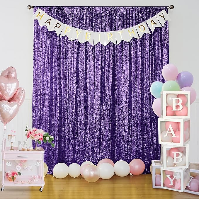 Sugargirl Purple Sequin Backdrop Curtain 2 Panels 2FTx8FT Glitter Purple - Image 7
