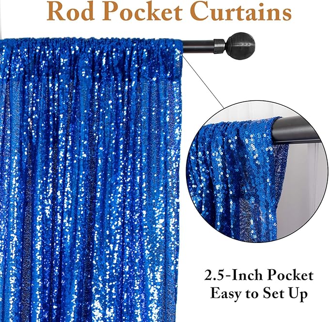 ShinyBeauty Sequin Royal Blue Backdrop Curtains 2 Panels 4Ftx7Ft Photo - Image 3