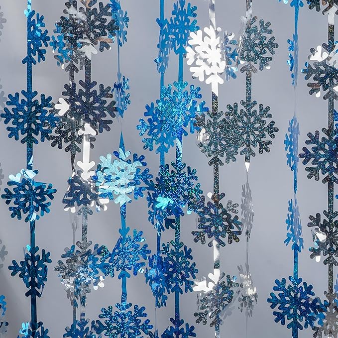 GREATRIL Silver Blue Snowflake Fringe Curtain Winter Onederland Streamers - Image 4