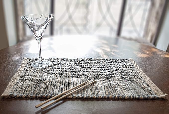 Chardin Home Natural Jute & Grey Placemats, 13x19 Inch Dining Table Placemats - Image 8