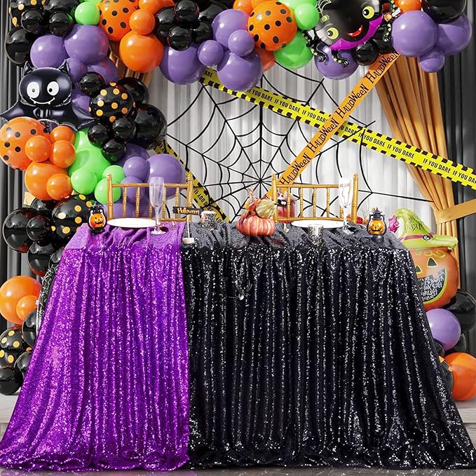QueenDream Black Party Decorations Sequin Tablecloth: Glitter Overlay 90x90 - Image 3
