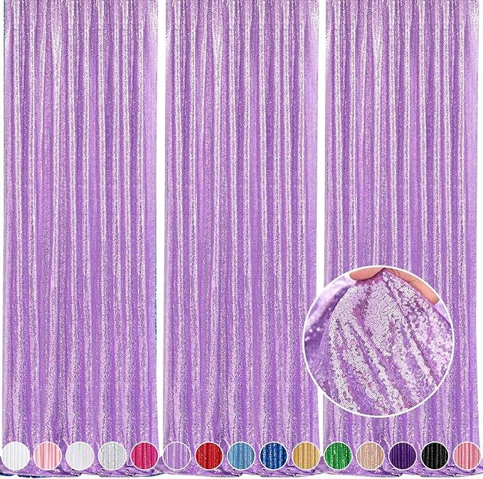 Glitter Curtain Backdrop Sequin Panels: Light Purple Sequin Background Drapes by QueenDream