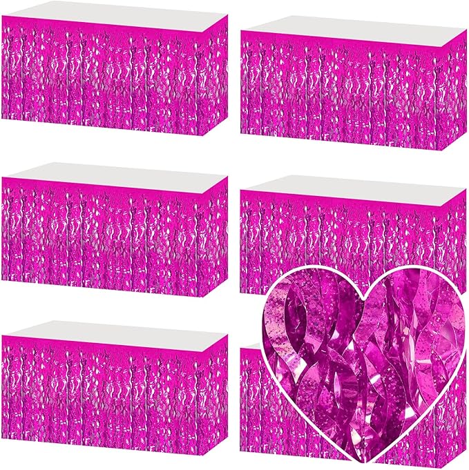 6 Pack 29x108 Inch Rose Red Wave Foil Fringe Table Skirts Metallic Banner by Mebiornt