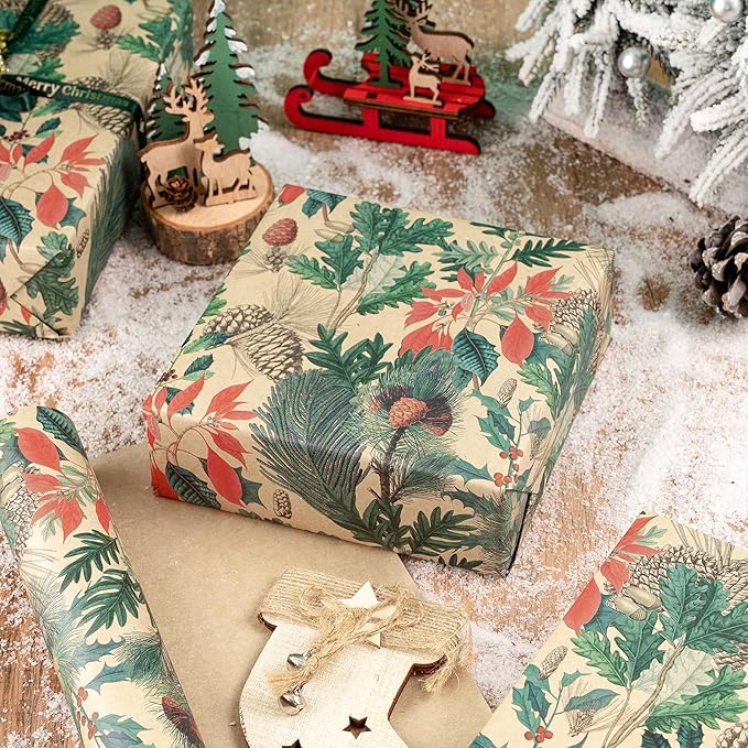 RUSPEPA Kraft Christmas Wrapping Paper Roll, Mini Roll, Watercolor Winter - Image 5