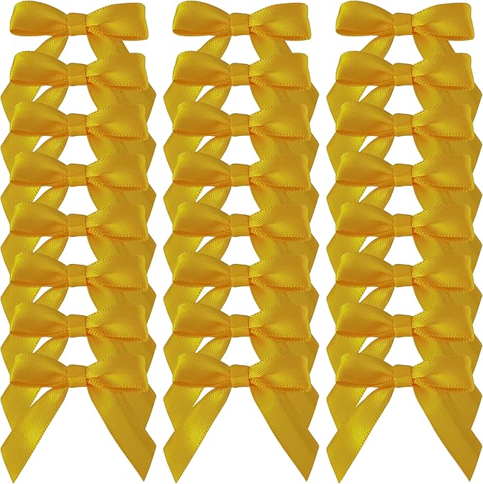 50pcs 1-1/2" Mini Yellow Satin Ribbon Bows Without Twist Ties - Image 2