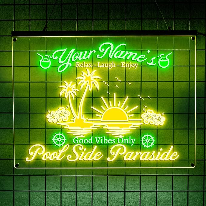 Personalized Pool Side Paradise Neon Sign, Custom Name LED Light, Tropical by LULMicaLedSign